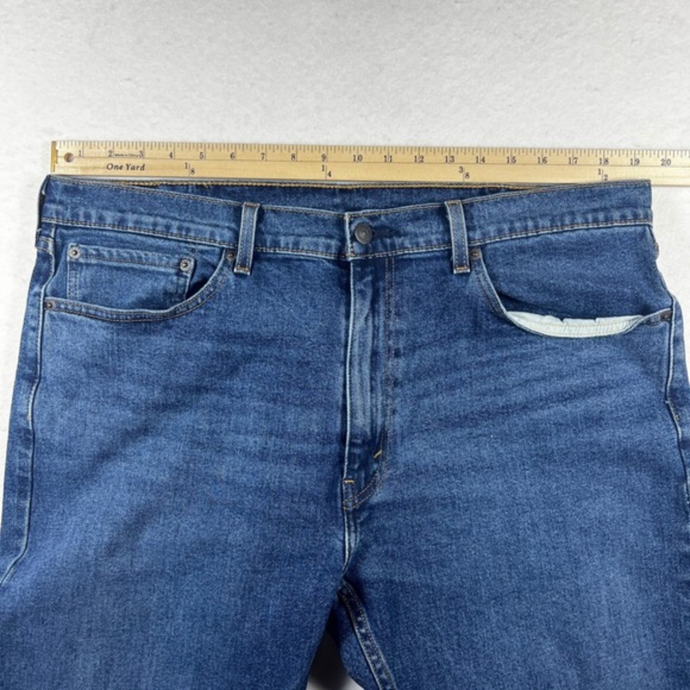 Levis 505 Regular Fit Dark Wash Straight Leg Jeans Mens 38x30 Blue Denim - Picture 8 of 11